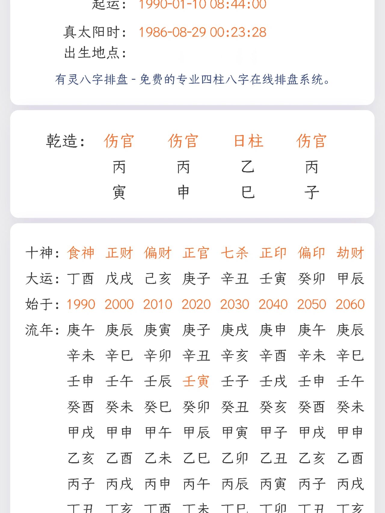 深度八字排盘(八字四柱算命排盘)