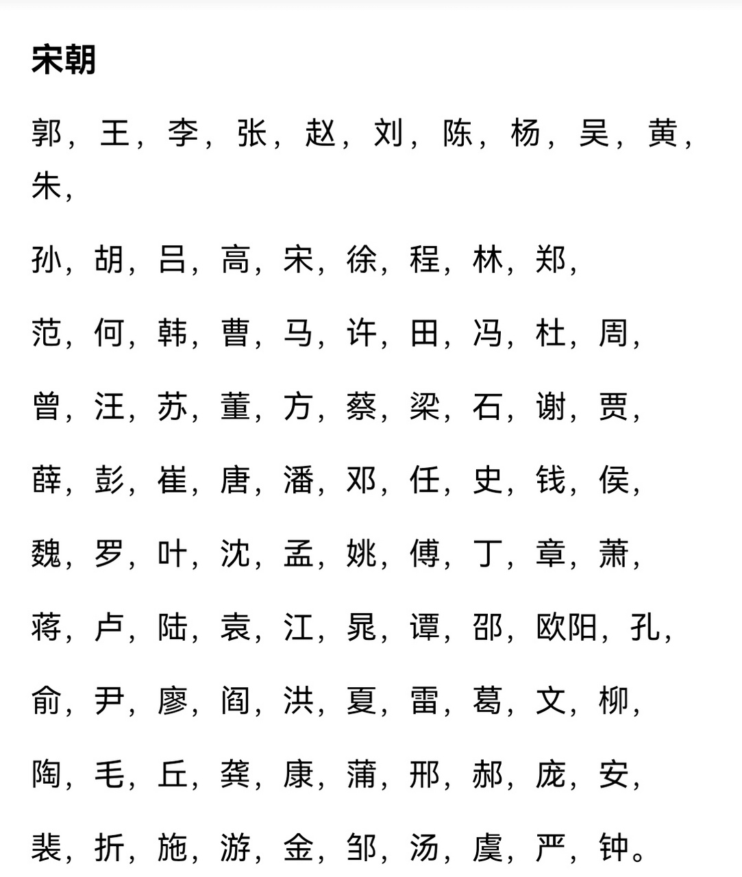 宋版百家姓排名表 宋版百家姓排名表