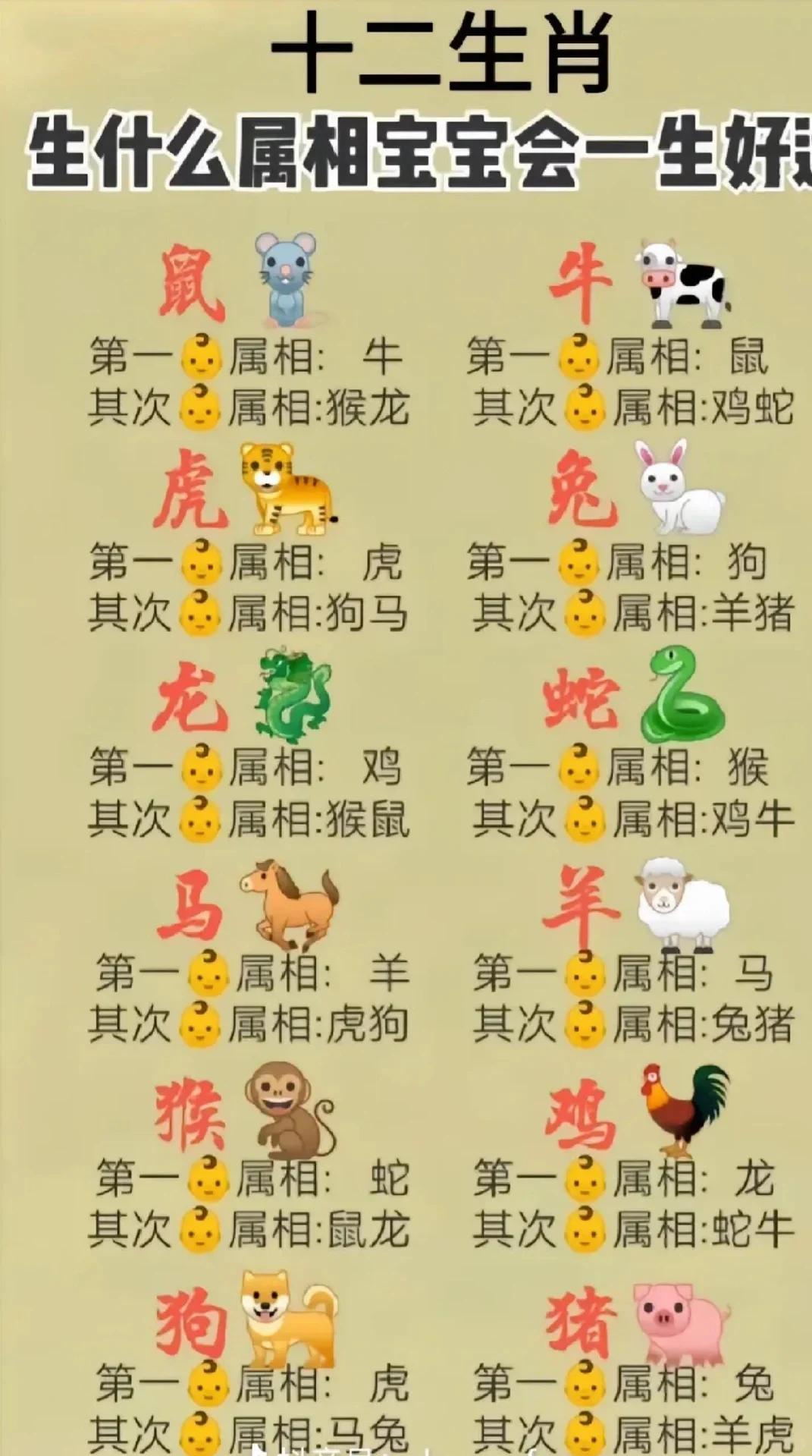 生肖表十二顺序英文