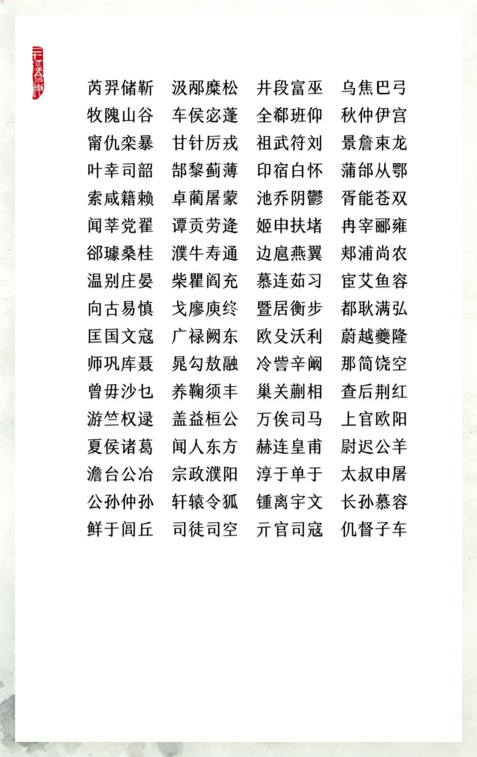 百家姓排位名