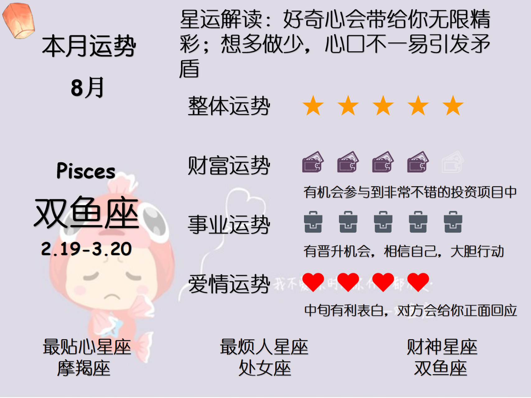 星座运势双鱼座8月运势怎么样的简单介绍