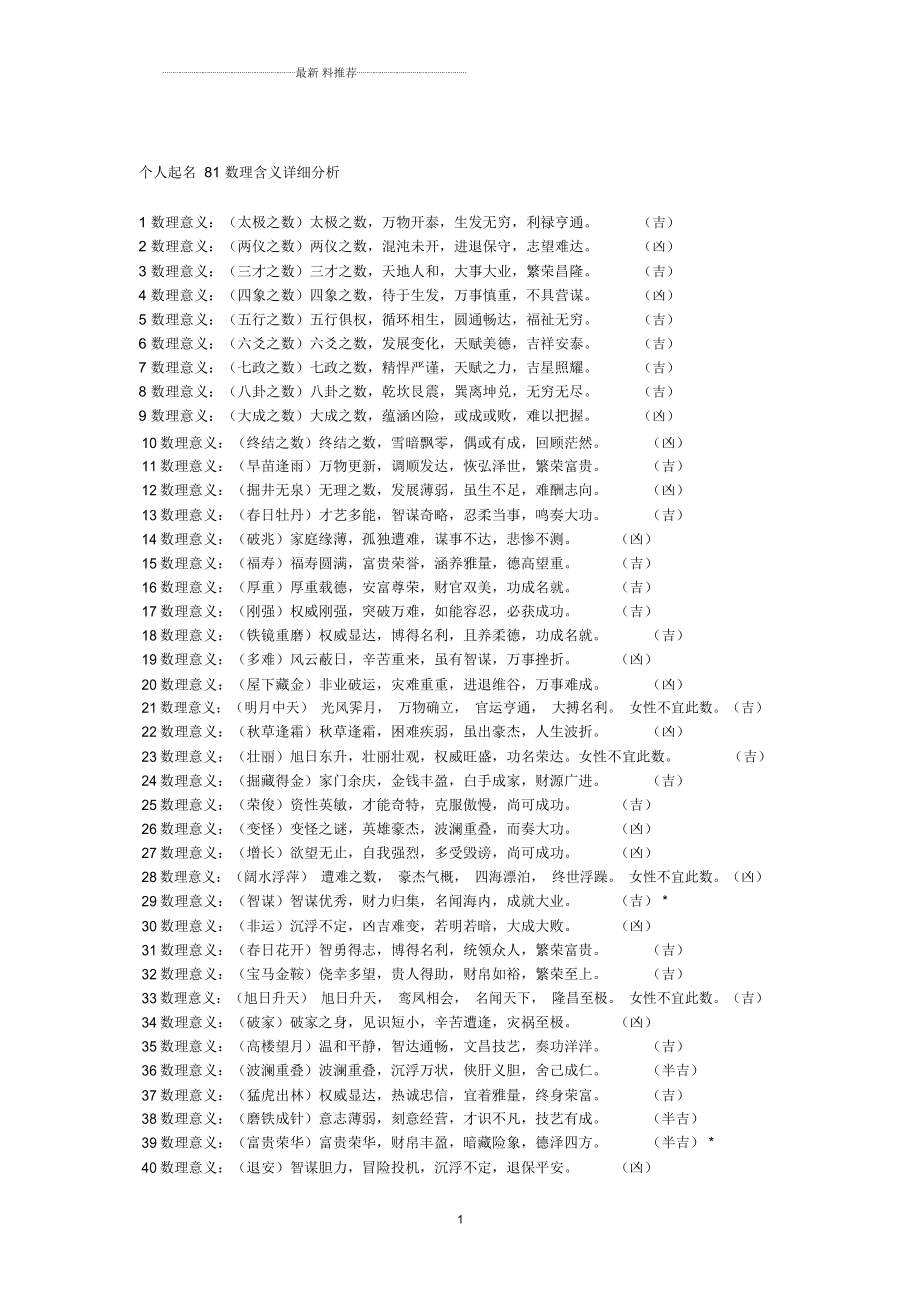姓名吉凶查询表